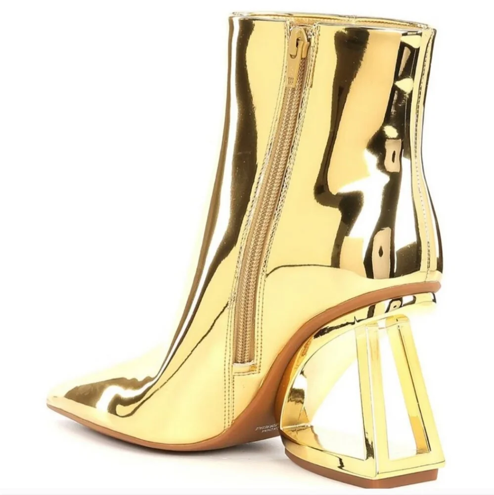 Metallic MIRROR GOLD Open Geometric Heel Boots GIANNI BINI STUIDO 54 DISCO RETRO - Picture 3 of 6